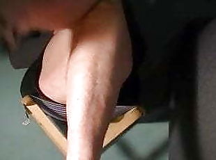Crossed legs and hard tapping calves jiggle