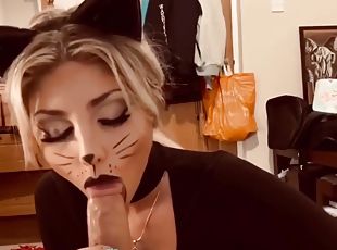 Blonde Teen In Halloween Cat Costume Fetish Gives Blowjob And Gets Fucked In Leotard