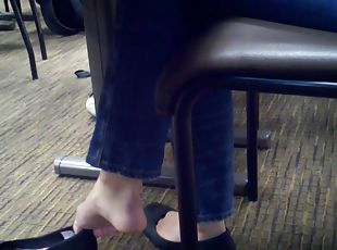 Candid Dipping Shoeplay Feet in Black Tights Nylons