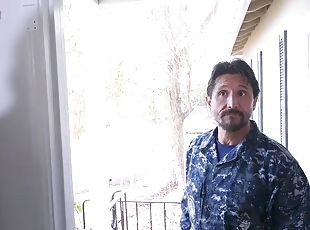Military dads discipline each other's sexy daughters