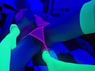 Trans and Domme Jerk Off Strap on and Blow Job  Blacklight - Lifestyle - Video 3