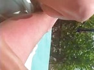 Caught wanking in public beach front hotel by drone, wanked off until cum, handjob, pussy finger fun