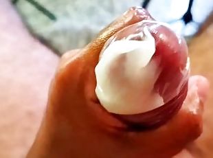 Daddy's big cumshot on a condom