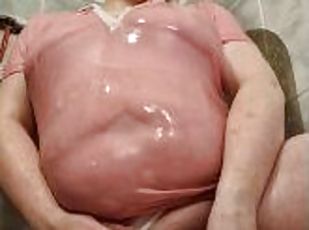 Erotic shower of a chubby girl in a pink polo (at the request of one of the fans)