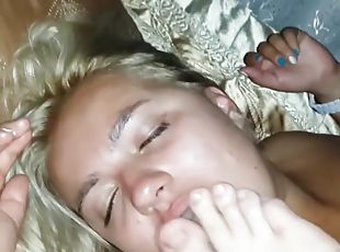 Putting my soles, toes, heels into drunk girl's mouth