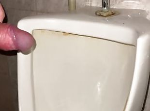 Quick pissing in a public toilet close up