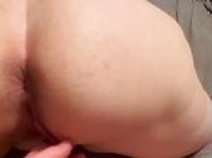 BBW stepmom MILF close up pussy play and fucked from behind with backshots his pov