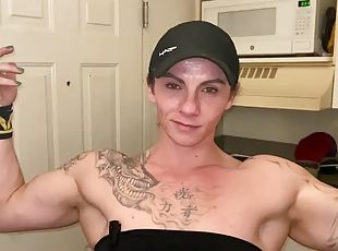 Muscle Worship, Sweaty Footjob, Blowjob and Cumshot featuring Koranangel