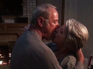 Senior cuckold kissing