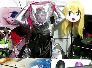 Silver PVC Dress, Eva Multilayer Breath Play Helmet