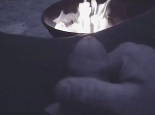 I saw him stroking his cock alone by the campfire, so I came to him with my mouth to help him Cum