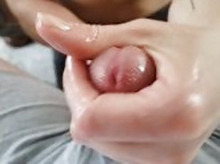 Handjob from the fit girl gives this mean penis a cum shot workout.  No sweat.