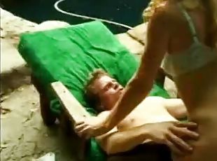 Sexy whore sucks and gets her tight pussy licked on a lawn chair