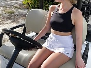 Teen flashes pussy up skirt in public exclusive golf video