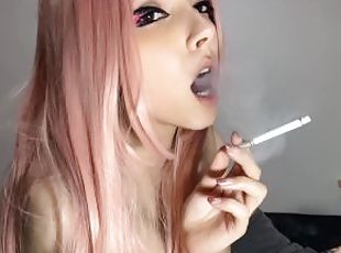 Pink Hair Egirl smoking with her stepdad before sex (full vid on my 0nlyfans/ManyVids)