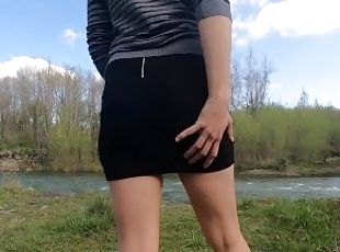 she purposely pees in her panties outdoor and it makes her need to fuck