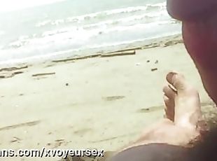 I pull out and jerk off my cock in front strangers in the public beach - Dick flash - XVoyeurSex