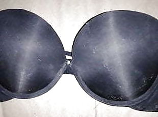 Cum on Strapless Black Bra 10C