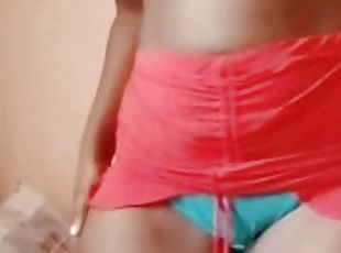 SEDUCTION Ebony chick AKIILISAH in a tiny miniskirt ,showing panty and no bra