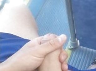 stroking uncut dick on the bus