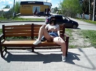 exhibitionist wife outdoor bench, risky, very public