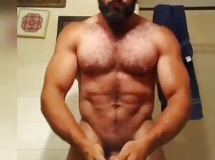 Hot Muscle Daddy Bodybuilder Smoking and Stroking Big Dick