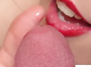 Sensual teasing close up blowjob