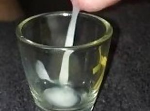 A little miss at the beginning, slow motion cum shot glass