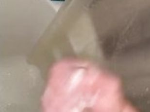 White guy big dick shower cum