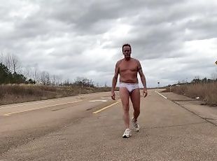 Walking along the road in underwear .... it's not illegal
