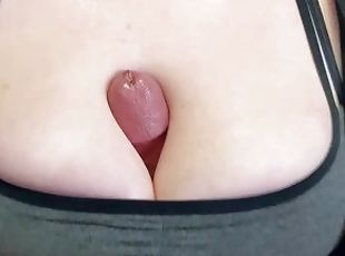 store-pupper, sport, kone, amatør, cumshot, par, pov, cum, pupper, kledd-sex