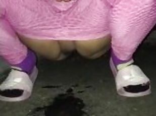 Young Mexican Slut Quick Squat and Pee Semi Public Outside