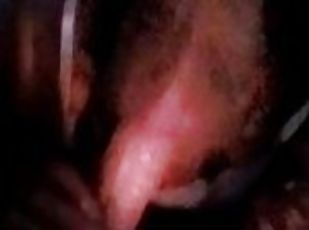 Ebony babe deep throating & gagging on my big white cock