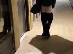 Ass flash in front of hotel windows