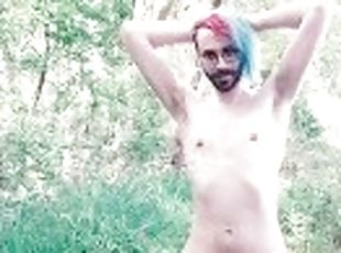 Naked walk in the woods