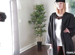 Sexy college graduate gets a fat cock for her present