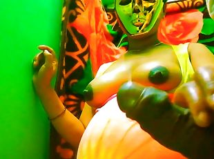 Indian Mom In Golden Mask Strokes Black Dick