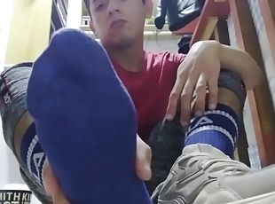 Relaxing my sweaty feet and playing with my dick