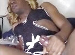 Ebony femboy maid puts on a show