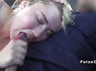 Blonde deep throat cops cock outdoors