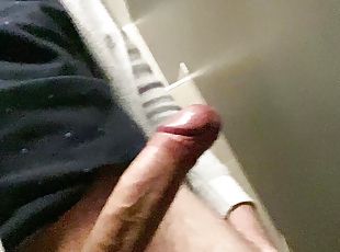 Big cock cums in cinema restroom