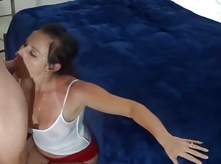 Miss sucking with cum on her face