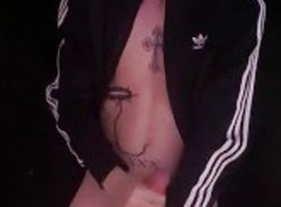 Desperate to cum tattooed twink jerkin in adidas tracksuit