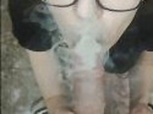 18 yo student with glasses! Smoking blowjob!
