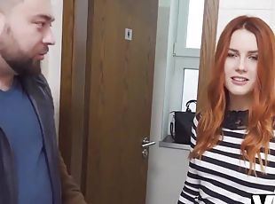 VIP4K. Hunter fucks a beautiful redhead in the public restroom