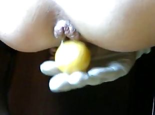 Wife penetrating her anus with lemons for husband