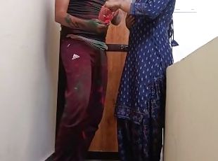 Hot indian desi village bhabhi was celebrate Holi fastival with dever on clear Hindi audio
