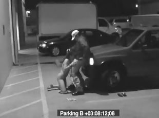 Slut sucks security guard cock in parking lot