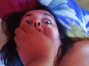 Mommy hairy pussy groped in bed POV 
