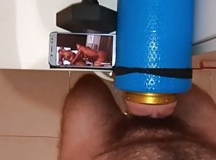 moments of fucking fleshlight of a virgin guy while he's watching two black women having sex